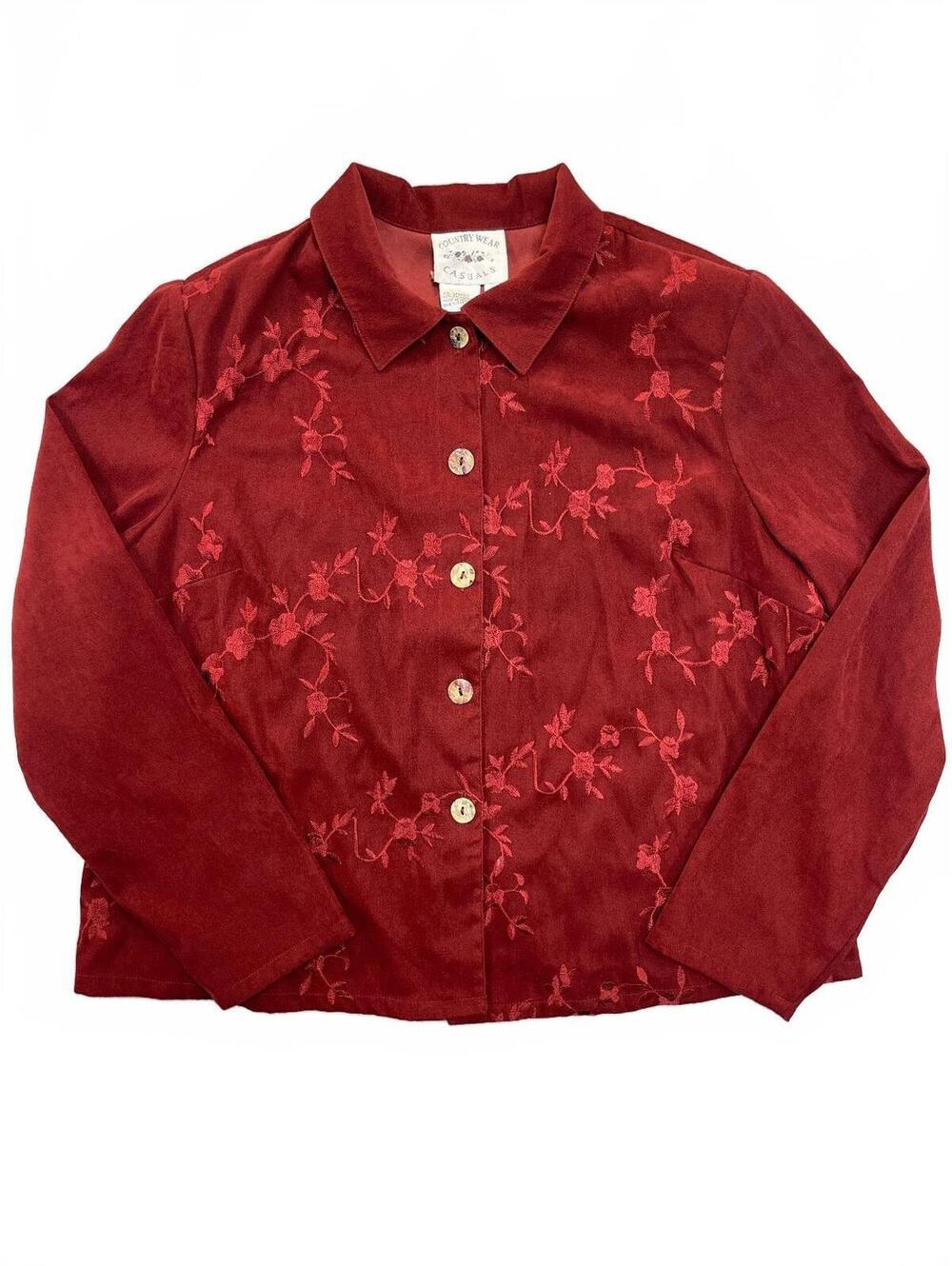 Country Wear Casuals Womens L Burgundy Suede Floral Floral Embroidered Jacket